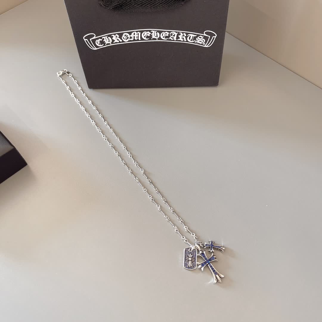 Chrome Hearts Chromecarts Silver Cross Pendant Necklace